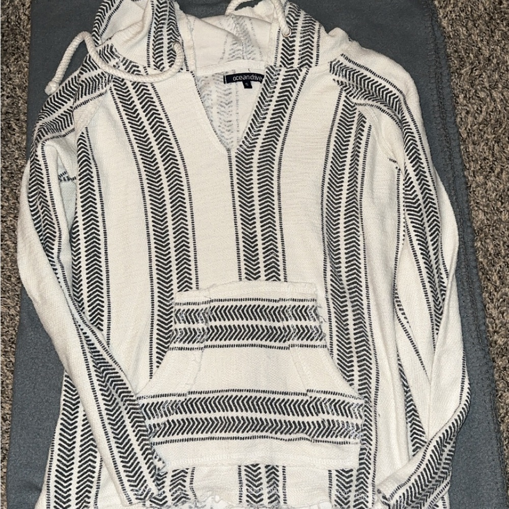 White and Black Striped Beach Sweater